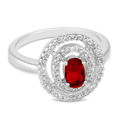 Red cubic zirconia double circle ring
